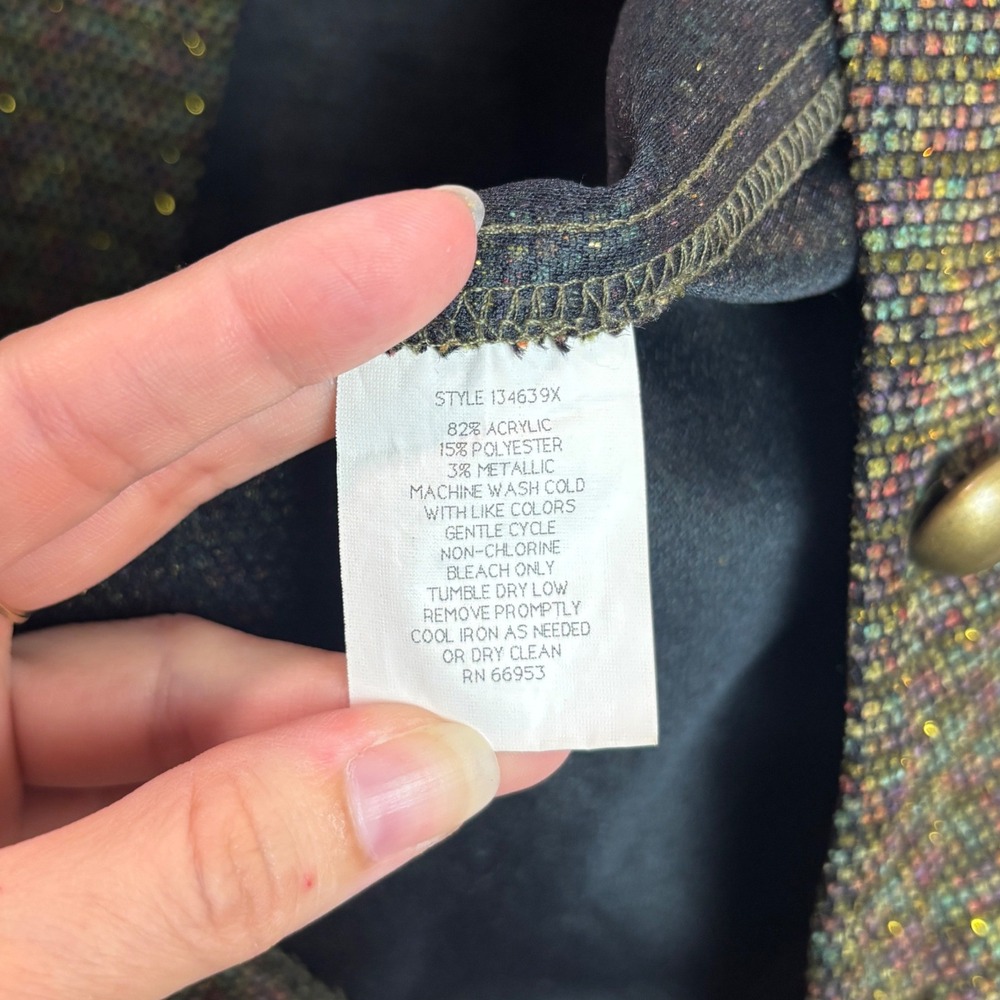 Leslie Fay Blazer Women 16WP Green Metallic Tweed Button Front Jacket Academia - Picture 4 of 13